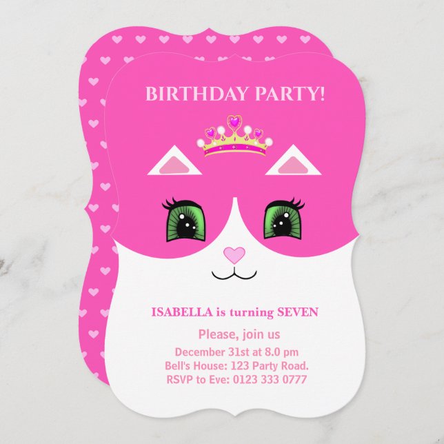 Chic Cute Rose Blanc Tuxedo Chat Invitation (Devant / Derrière)
