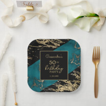 Chic Cyan Marble Gold Foil Paint Texture Geburtsta