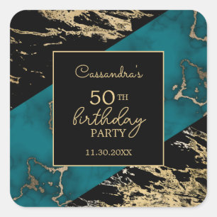 Chic Cyan Marble Gold Foil Paint Texture Geburtsta Quadratischer Aufkleber