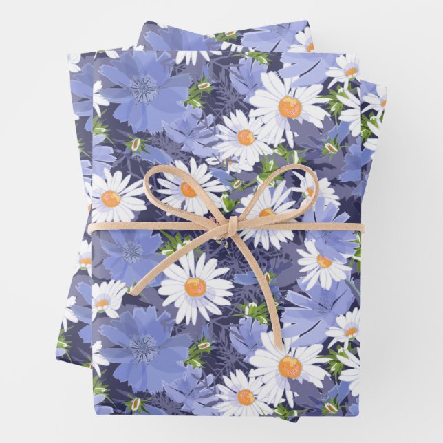 Chic Daisies Periwinkles Floral Geschenkpapier Set (Beispiel)
