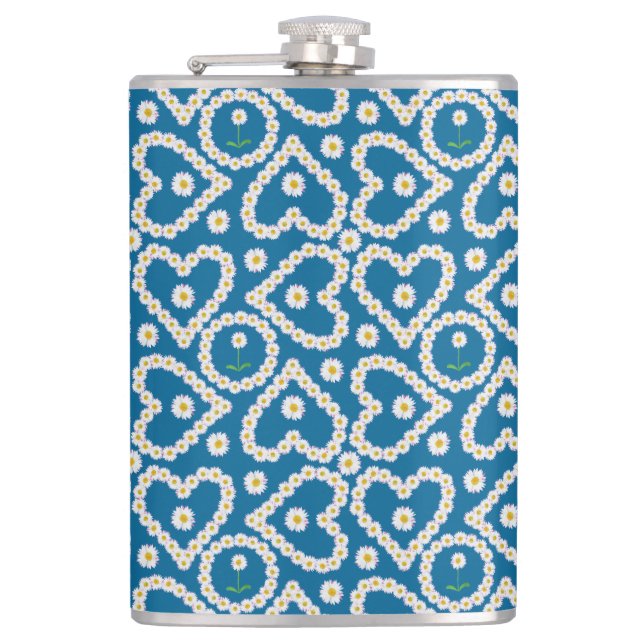 Chic Daisy Chains on Blue, Vinyl verpackte Hip Fla Flachmann (Vorderseite)