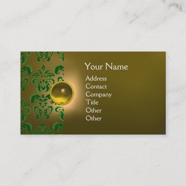 CHIC DAMASK GEM MONOGRAMM gelb grün Visitenkarte (Vorderseite)