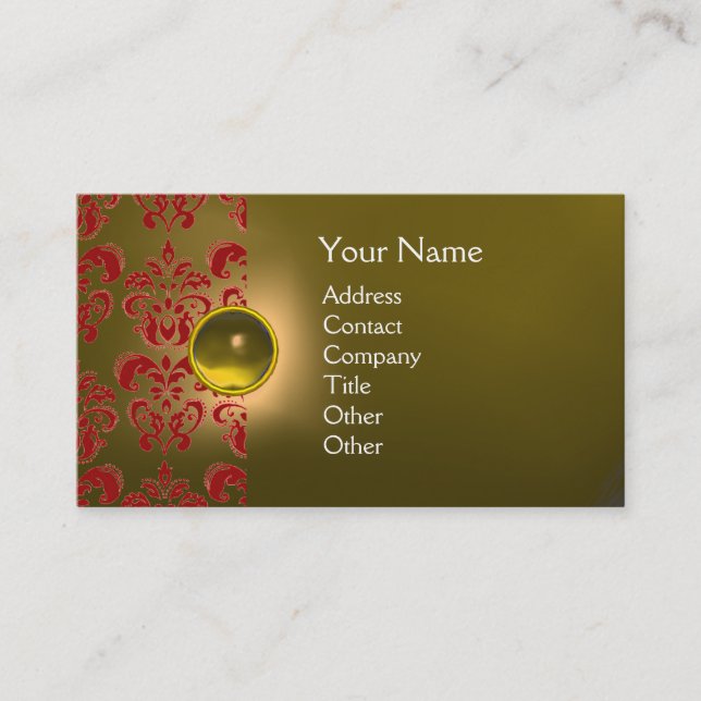 CHIC DAMASK GEM MONOGRAMM gelb rot Visitenkarte (Vorderseite)