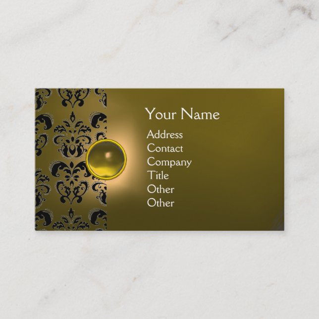 CHIC DAMASK GEM MONOGRAMM gelb Visitenkarte (Vorderseite)