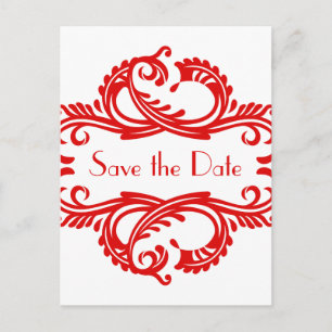 Chic Damask Save the Date Postcard, Rot Ankündigungspostkarte