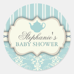 Chic Damask & Stripe Baby shower Favoriser Sticker