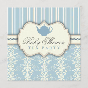 Chic Damask & Stripe Babydusche Einladung