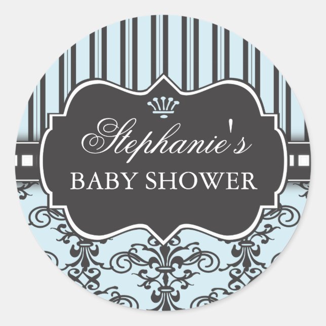 Chic Damask & Stripe Babydusche Sticker (Vorderseite)