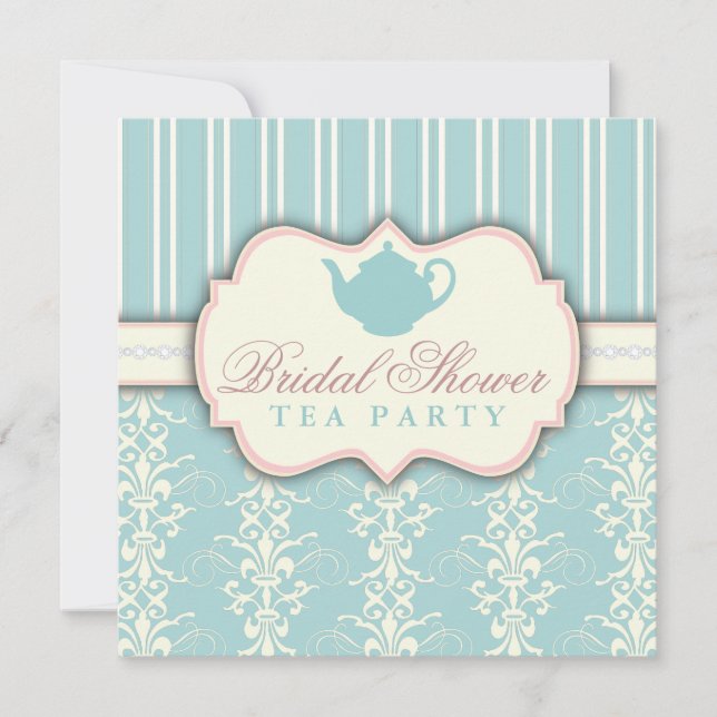 Chic Damask & Stripe Brautparty Einladung Tee (Vorderseite)