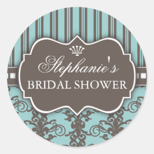 Chic Damask & Stripe Brautparty Gefälligkeitsaufkl Runder Aufkleber