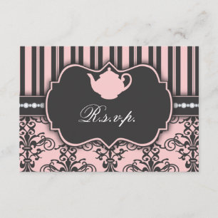 Chic Damask & Stripe Tee Party UAWG Response Card RSVP Karte