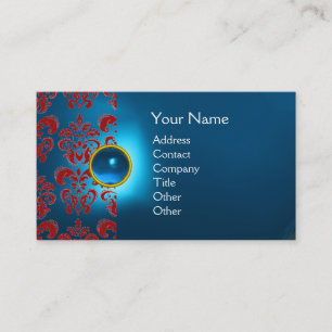 CHIC DAMAST JUWEL MONOGRAMM blau rot Visitenkarte