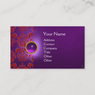 CHIC DAMAST JUWEL MONOGRAMM violett rot Visitenkarte