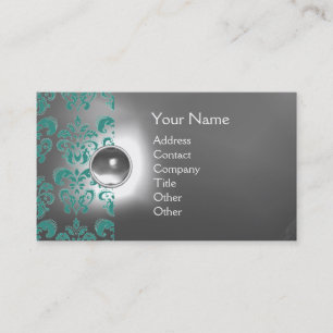CHIC DAMAST JUWEL  MONOGRAMM weiß blau Visitenkarte