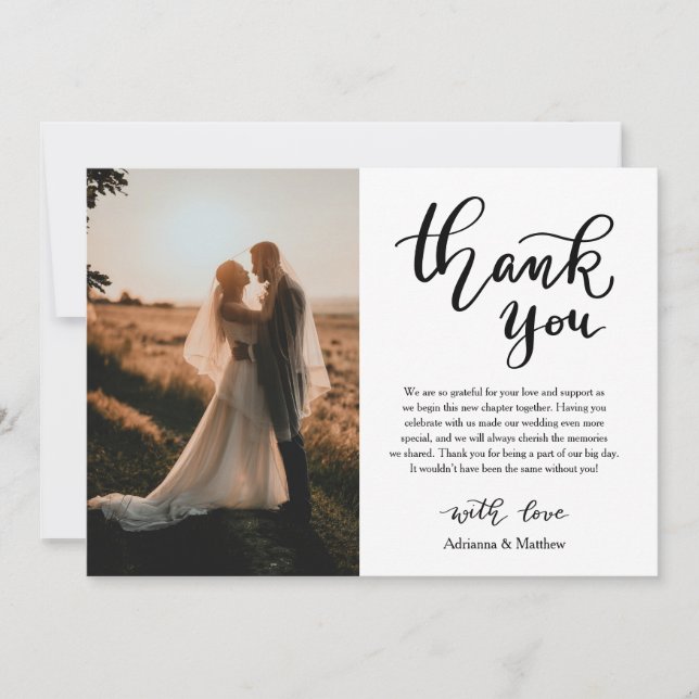 Chic Danke, Script Wedding Foto Dankeskarte (Vorderseite)