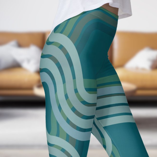 Chic Dark Aquamarin Green Curves Muster Leggings (Dark Teal under Curves Leggings)