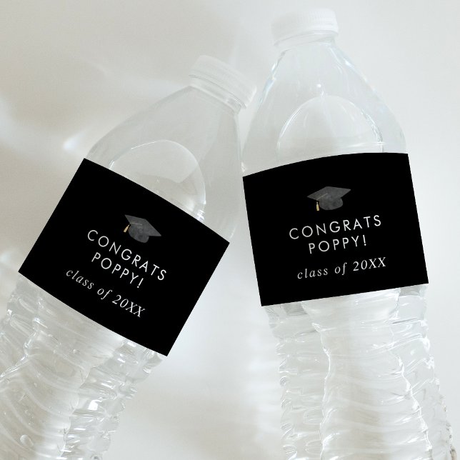 Chic Dark Black Glückwunschs Grad Cap Name Abschlu (Von Creator hochgeladen)