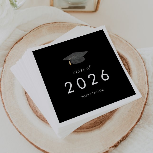 Chic Dark Black Grad Cap Class of 2025 Abschluss Serviette (Chic Dark Black Grad Cap Class of 2026 Graduation Napkins)