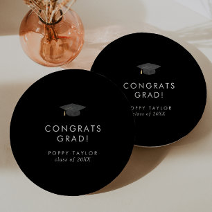 Chic Dark Black Grad Cap Glückwunschs Grad Abschlu Pappteller