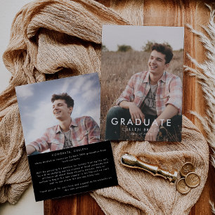 Chic Dark Black Message and Foto Abschluss Ankündigung