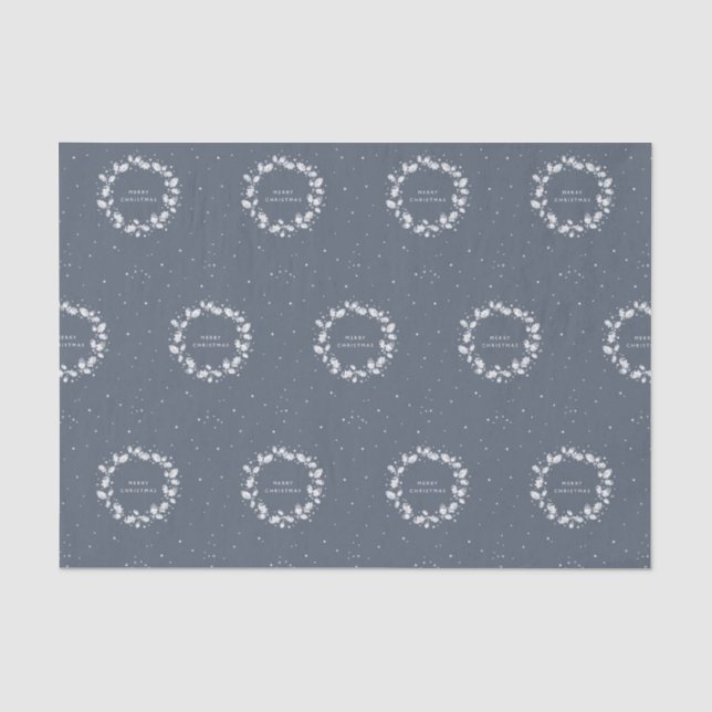 Chic Dark Blue Gray + White Christmas Holly Wreath Seidenpapier (Vorderseite)