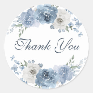Chic Dark Blue Ivory Floral Wedding Vielen Dank Runder Aufkleber