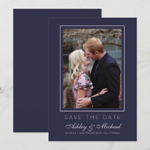 Chic Dark Blue Pink Foto Wedding Save the Date Einladung