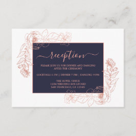 Chic Dark Blue Rose Gold Floral Hochzeitsempfang Begleitkarte
