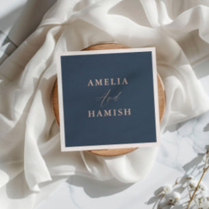 Chic Dark Blue & Rose Gold Foliage Hochzeit Serviette