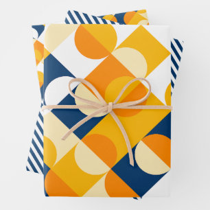Chic Dark Blue Sunny Yellow Circles Art Pattern Geschenkpapier Set