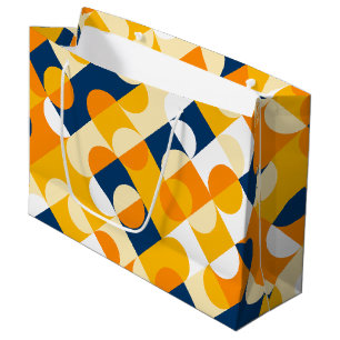 Chic Dark Blue Sunny Yellow Circles Art Pattern Große Geschenktüte