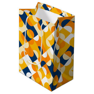 Chic Dark Blue Sunny Yellow Circles Art Pattern Mittlere Geschenktüte