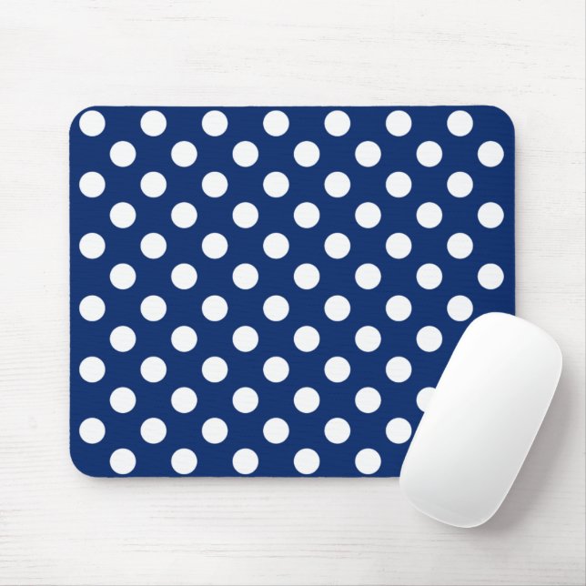 Chic Dark Blue With Big White Polka Dots Elegant Mousepad (Mit Mouse)