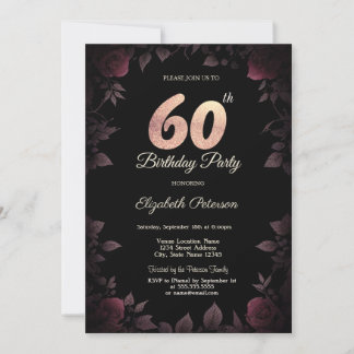 Chic Dark Burgundy Rose Black 80. Geburtstag Einladung