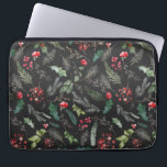 Chic Dark Gray Christmas Botanical Foliage Muster Laptopschutzhülle<br><div class="desc">Dieses Muster zeichnet sich durch gekochte Aquarellblumen,  Beeren und Wintergrün aus.</div>