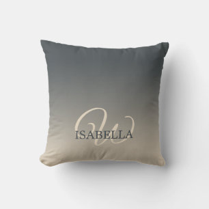 Chic Dark Gray Off-White Ombre Monogram Name Kissen