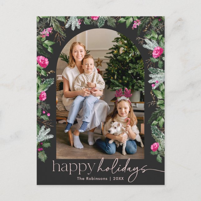 Chic Dark Gray Pink Greenery Arch 1 Foto Postkarte (Vorderseite)