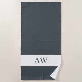 Chic Dark Gray White Mit Monogramm Strandtuch