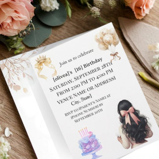 Chic Dark Hair Girl Sweet 16 Birthday Party Invita Einladung