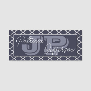 Chic Dark Indigo Blue marokkanische Quatrefolie Mo Namensschild