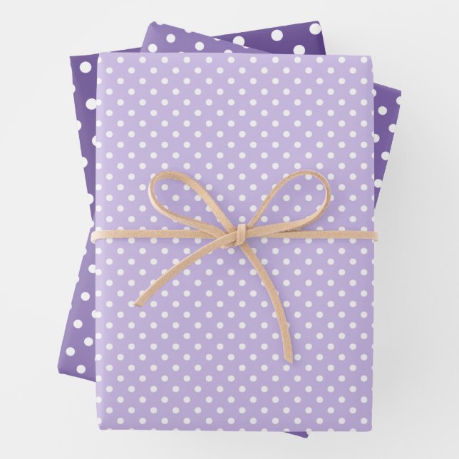 Chic Dark Lila Violet White Polka Dots Muster Geschenkpapier Set (Beispiel)
