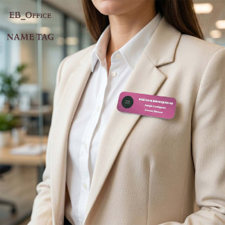 Chic Dark Pink Metallic Business Employee Logo Namensschild
