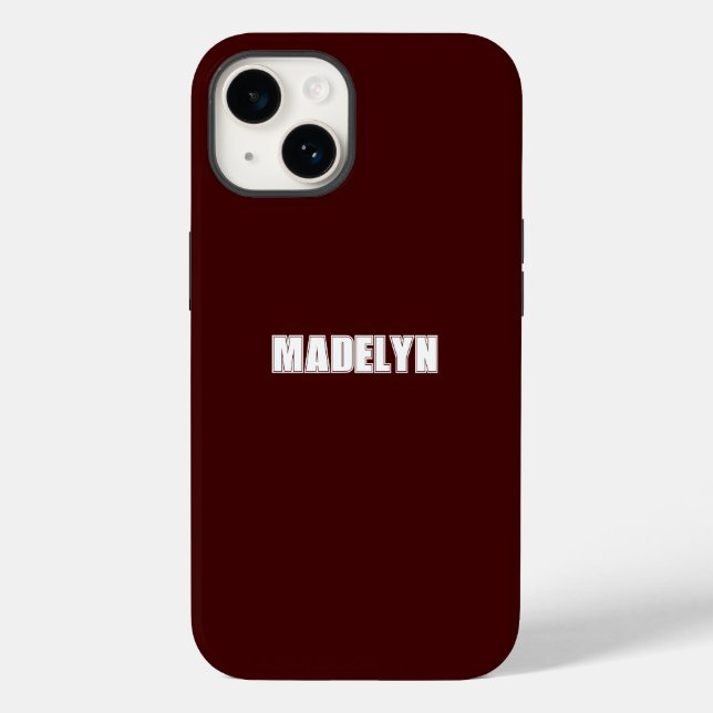 Chic Dark Red &White script Personalized Name Case-Mate iPhone 14 Hülle (Rückseite)