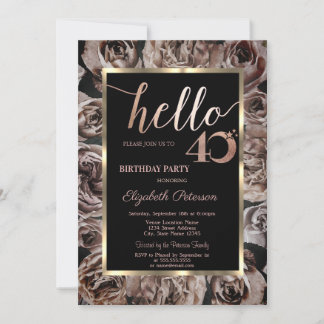 Chic Dark Rose Black 40. Geburtstag Einladung