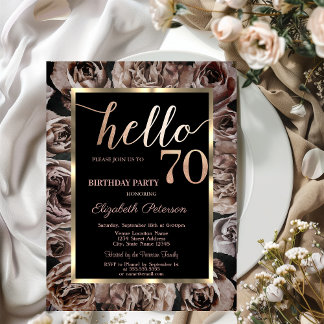 Chic Dark Rose Black 70. Geburtstag Einladung