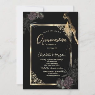 Chic Dark Rose Gold Rahmen Black Quinceñera Einladung