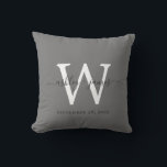 Chic Dark White Monogram Wedding Keepake Kissen<br><div class="desc">Elegantes Hochzeitskuchenkissen mit Text in schwarz handgeschriebener Chic-Schrift-Kalligrafie auf dunkelgrauem Hintergrund. Fügen Sie einfach Ihre Namen,  Monogramm und Hochzeitstermin ein. Großartiges Geschenk für ein frisch verheiratetes Paar. Exklusiv für Sie entworfen von Happy Dolphin Studio. Wenn Sie Hilfe oder passende Produkte benötigen,  kontaktieren Sie uns bitte unter happydolphinstudio@outlook.com.</div>