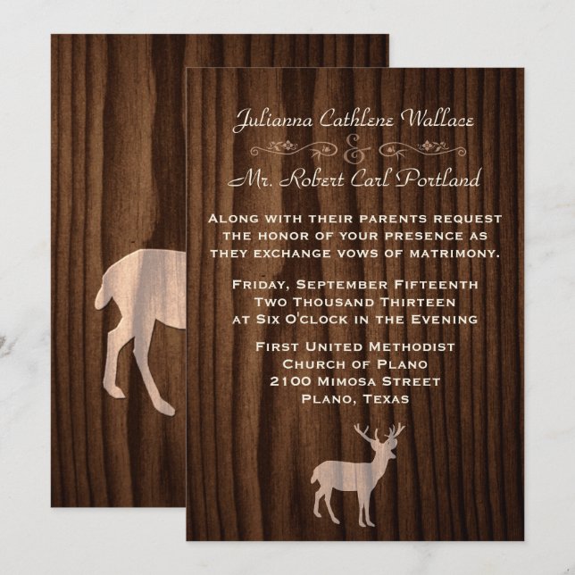Chic Dark Wood Deer Wild Life Einladung (Vorne/Hinten)