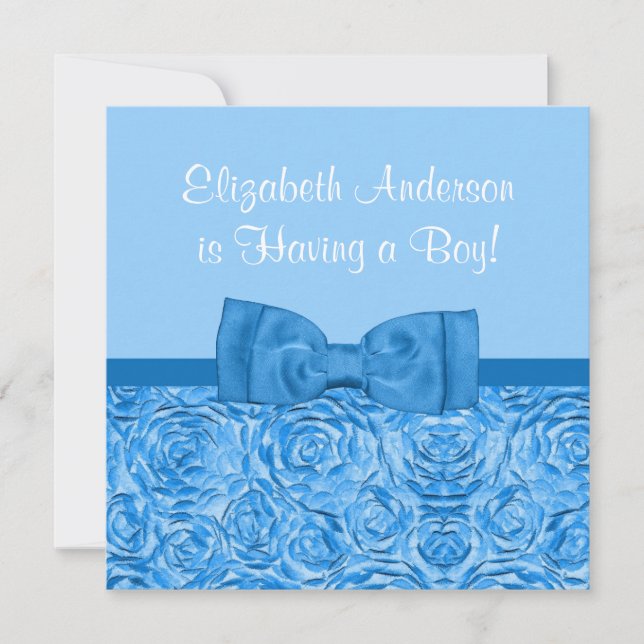 Chic Dazzling Blue Floral mit Bow Boy Baby Dusche Einladung (Vorderseite)