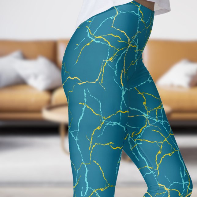 Chic Deep Blue und Blue Yellow Fracture Pattern Leggings (Chic Deep Blue and Blue Yellow Fracture Pattern Leggings)